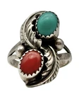 Vintage Navajo Sterling Silver Blue Turquoise & Coral Ring Size 6.25