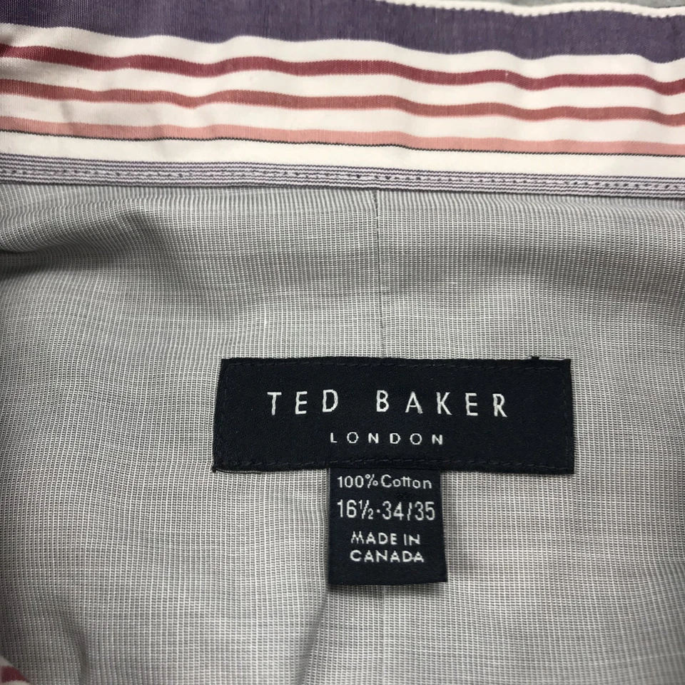 Camisa Ted Baker Para Hombres 16 1/2 34 35 Púrpura Rojo Rayas Vestido Algodón Canadá Nueva con Etiquetas Foto 4 de 4