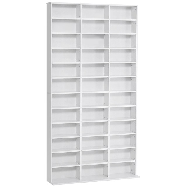 HOMCOM Libreria Porta CD con 3 Colonne da 12 Ripiani in Legno Bianco