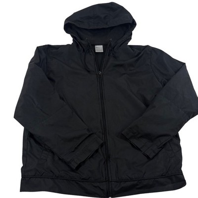 VTG Y2K 90s Nike Mens M Full Zip Hooded Windbreaker Jacket Black Swoosh Street
