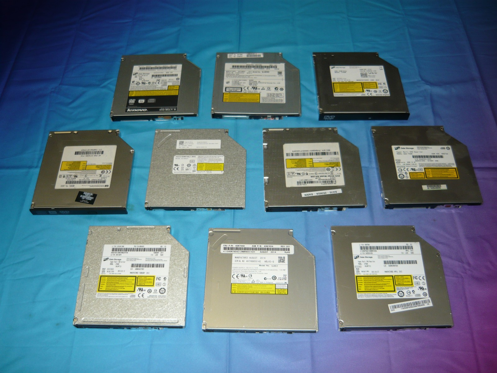 Mixed Lot of 10 Assorted Laptop SATA Optical Drives DVD CD-RW Used Untested