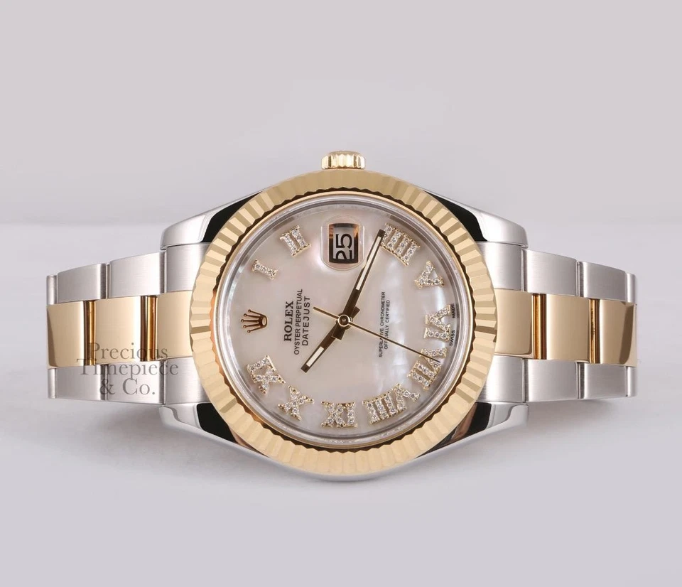 Rolex Datejust II 41mm Dos Tonos Oyster Blanco MOP Diamante Esfera Romana 18K Acanalada Foto 3 de 4