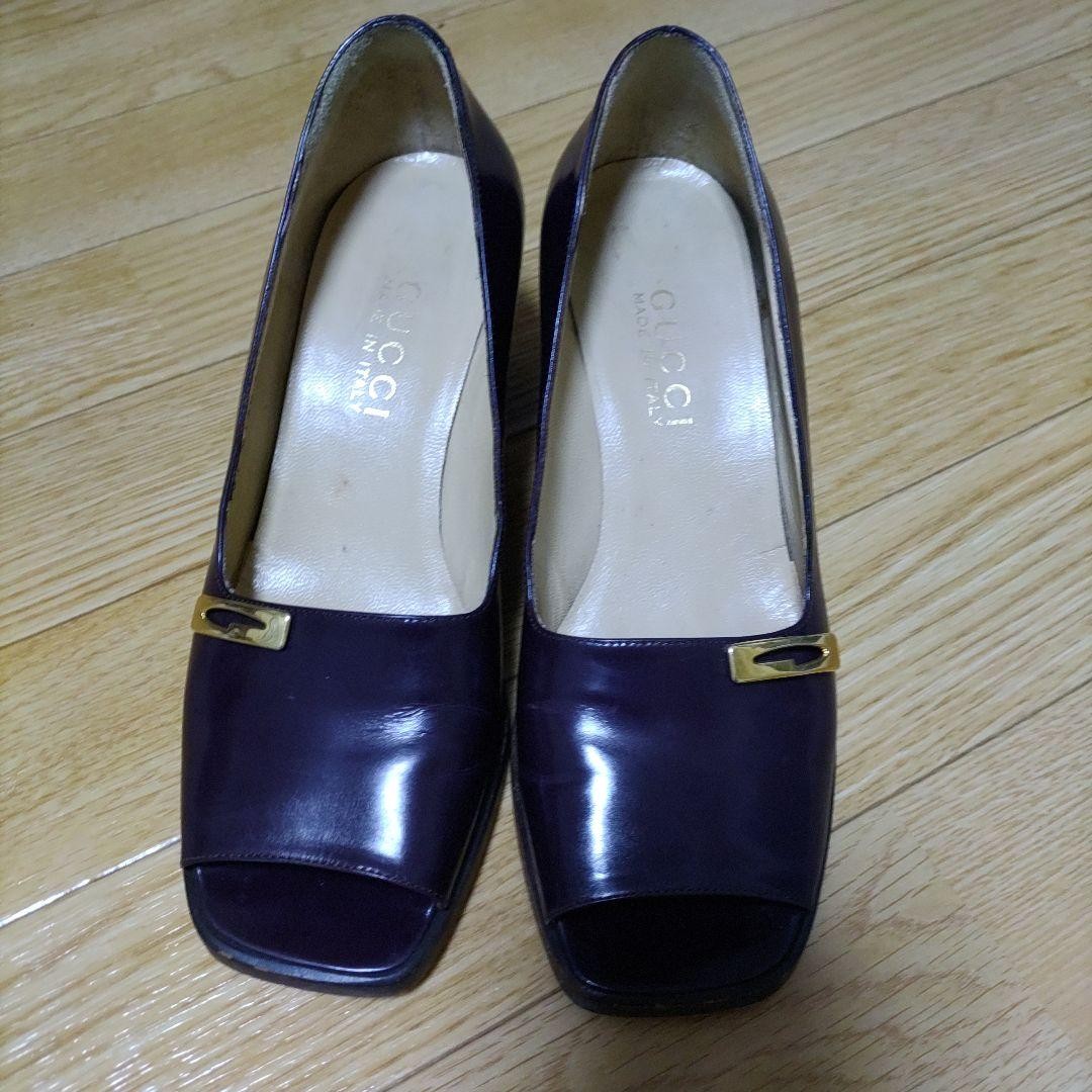 Auth Gucci Mule Pumps Leather Dark Purple Logo Heel EU35.5 US5.5 UK2.5 thumbnail 23