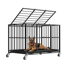 48 Inch Heavy Duty Dog Crate Steel Escape Proof, Indoor Double Door High Anxi...