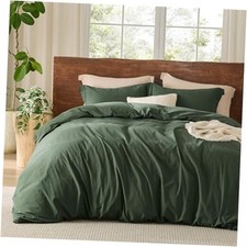 100 Washed Cotton Duvet Queen 90" x 90" 14 - Olive Green No Comforter 