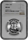 1954 50C Silver Franklin Half Dollar NGC MS 64 White Coin in New Holder