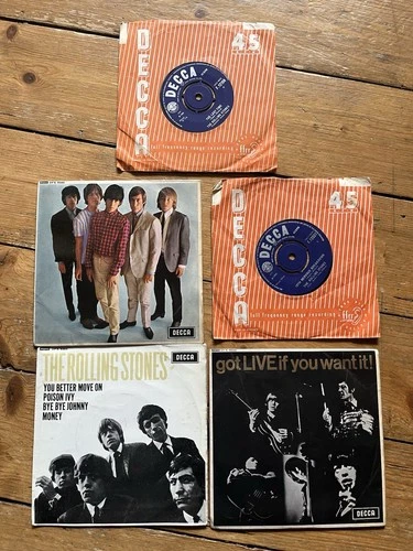 JOB LOT 5 ROLLING STONES 7”s ORIG 60s FIVE BY FIVE GOT LIVE IF YOU WANT IT & 3