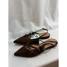 A New Day Womens Brown Faux Suede Buckle Slingback Flats Size 8 Memory Foam