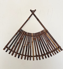 MCM Boho Bohemian Style Wall Art Natural Bamboo Home Decor Fan Shape 18"