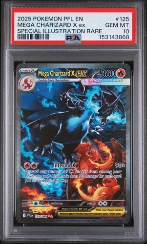 2025 POKEMON PFL EN-PHANTASMAL FLAMES #125 MEGA CHARIZARD X EX PSA 10