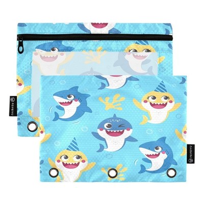 Cute Shark Pencil Pouch for 3 Ring Binder, 2 Pack Waterproof Pencil Bags Clea...