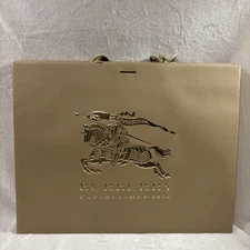 Authentic Burberry Vintage Tan Gold Logo XL Gift Shopping Bag 21.25 x 16.5 x 8