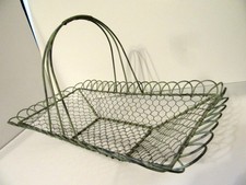 Authentic Antique French Industrail Wire Gathering Basket Original Green Color