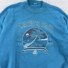 Vintage Clearwater Beach Sweatshirt Medium Pullover Crewneck Florida 90s Surf