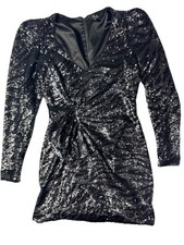 Parker Black Tiger Sequin V-neck Long Sleeve Body Con Mini Dress Gunmetal $388 2
