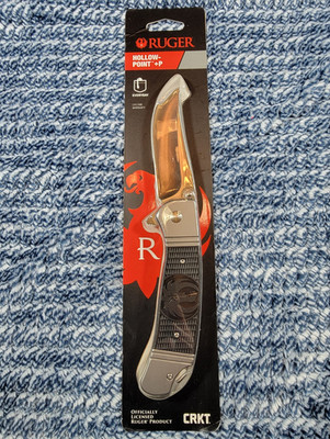 Ruger Hollow-Point +P Pocket Knife 3.5'' Plain SS Blade Frame Lock 8cr13MoV Steel