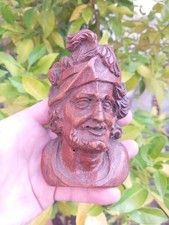 Bois Sculpté Tête Personnages Chevalier Troubadour Moyen Age XIXe Casque