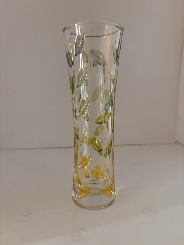 Glass Of Venice Murano Italian Crystal Vase yellow Geen Tree of Life 7.5 - Image 2 of 4