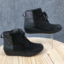 BOGS Waterproof Boots Womens 8 Vista Rugged Black Leather Side Zip Lace Up