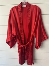 Vtg Val Mode Lingerie Robe Women LARGE RED Sexy Satin Silky Kimono Robe