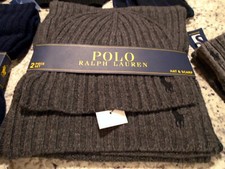 Ralph Lauren Polo Hat Scarf Sets - Black w/ White Pony Gray w/ Black Pony Wool