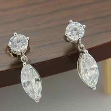 3Ct Marquise Cut Lab-Created Diamond Drop Dangle Earrings 14K White Gold Plated