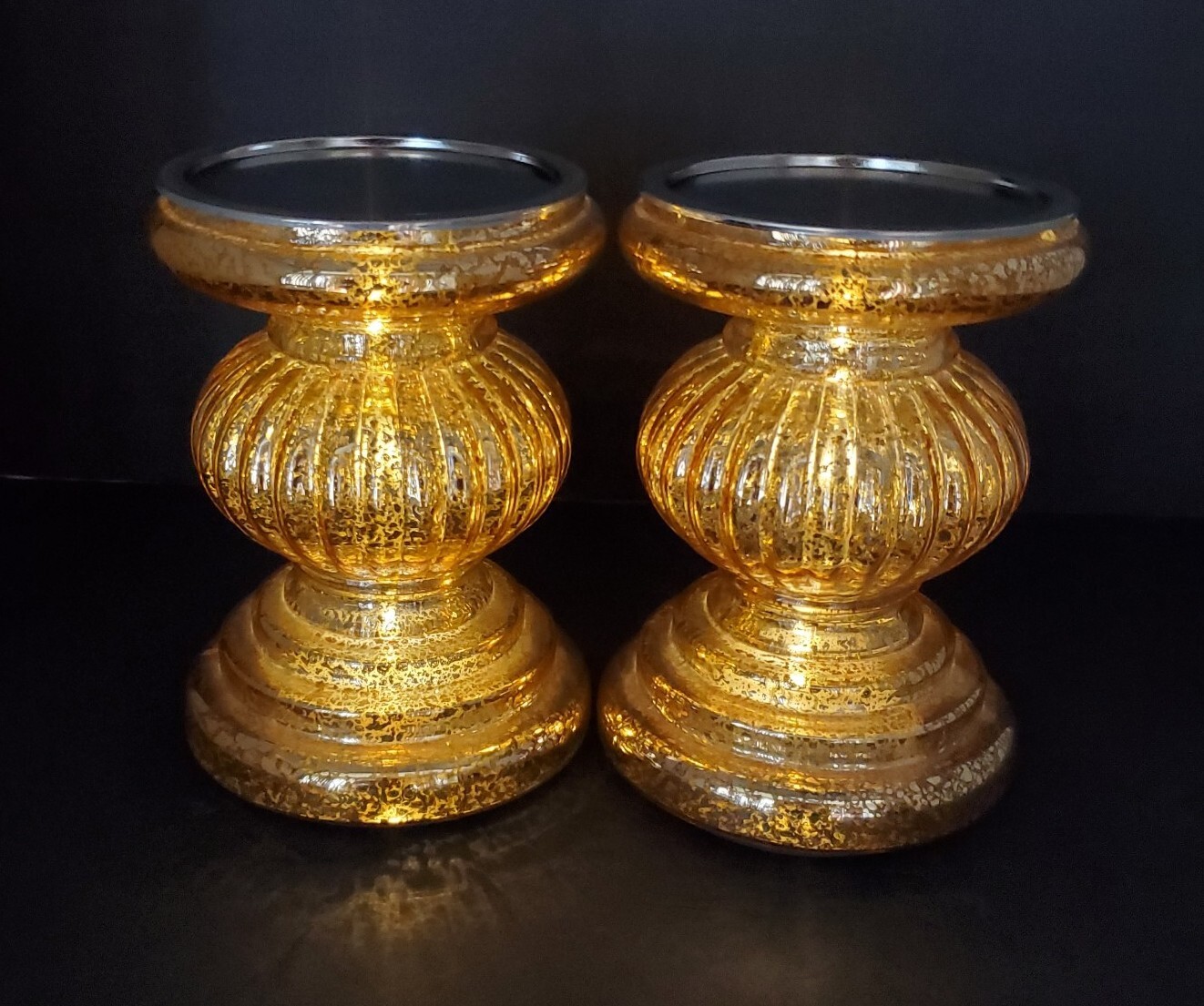 Valerie Parr Hill Christmas Lighted Candle Holders Gold Mercury Glass Pedestal eBay