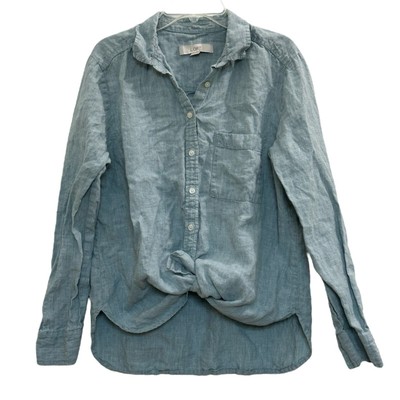 LOFT Linen Chambray Button Down w Bleach Spot