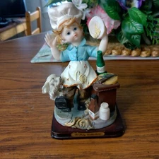 Vintage B.T. Poly Collection Figurine Blonde Child Cooking Pasta With Dog 