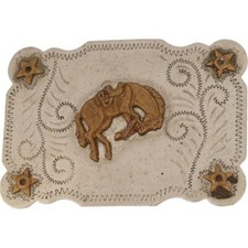 G Silver Rodeo Cowboy Bucking Horse Bronc Bronco Rider 70s Vintage Belt Buckle