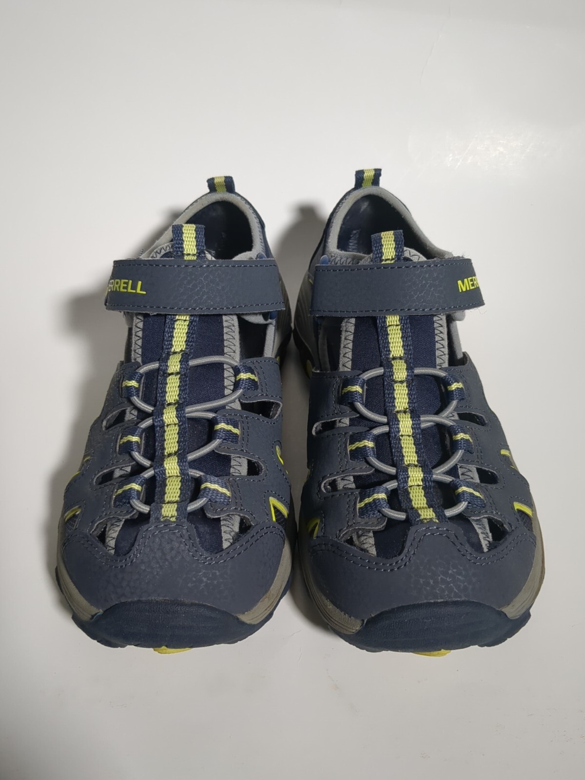 Sandali in pelle da escursionista Merrell Boy's Navy Lime Hydro H2O taglia 4 0 W usati