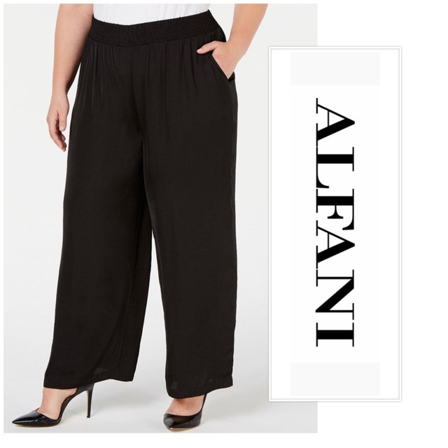 ALFANI Women’s NWT Plus Size 1X Black SmockedWaistband Satin Pants eBay