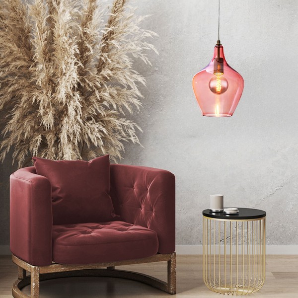 Pendel Decken Leuchte Glas Strahler Wohn Zimmer Retro Design HäNge Lampe Pink-image