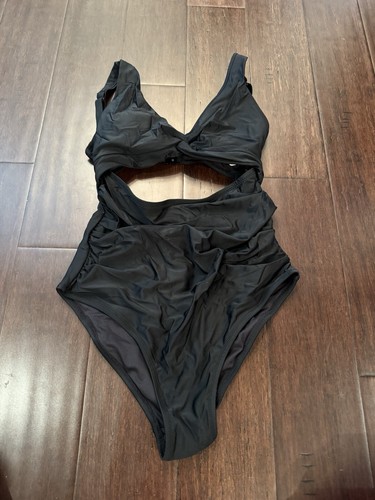Charmo Blk Cut Out One Piece Bathing Suit, Ruched Tummy Control High Cut Sz M - 第 1/7 張圖片