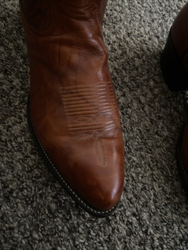 VINTAGE TONY LAMA Wingtip Brown Cowboy Boots MEN'S SZ 12 USA Very Good Cond. - Picture 4 of 18