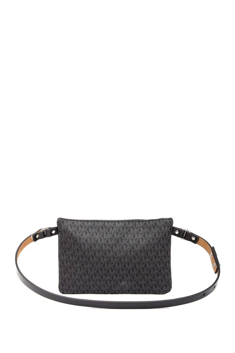 Michael Kors Logo PVC Pull Chain Belt Fanny Pack Bag Size Small Belt Black NEW