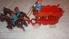 Vintage Cast Iron Horse Drawn Overland Circus Wagon with Bear