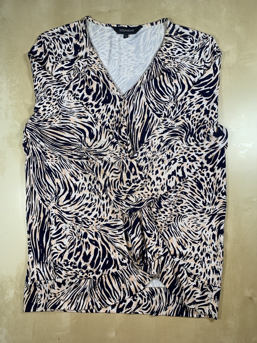 Sosander Leopard Print Jersey Roll Neck Top Size 14 UK