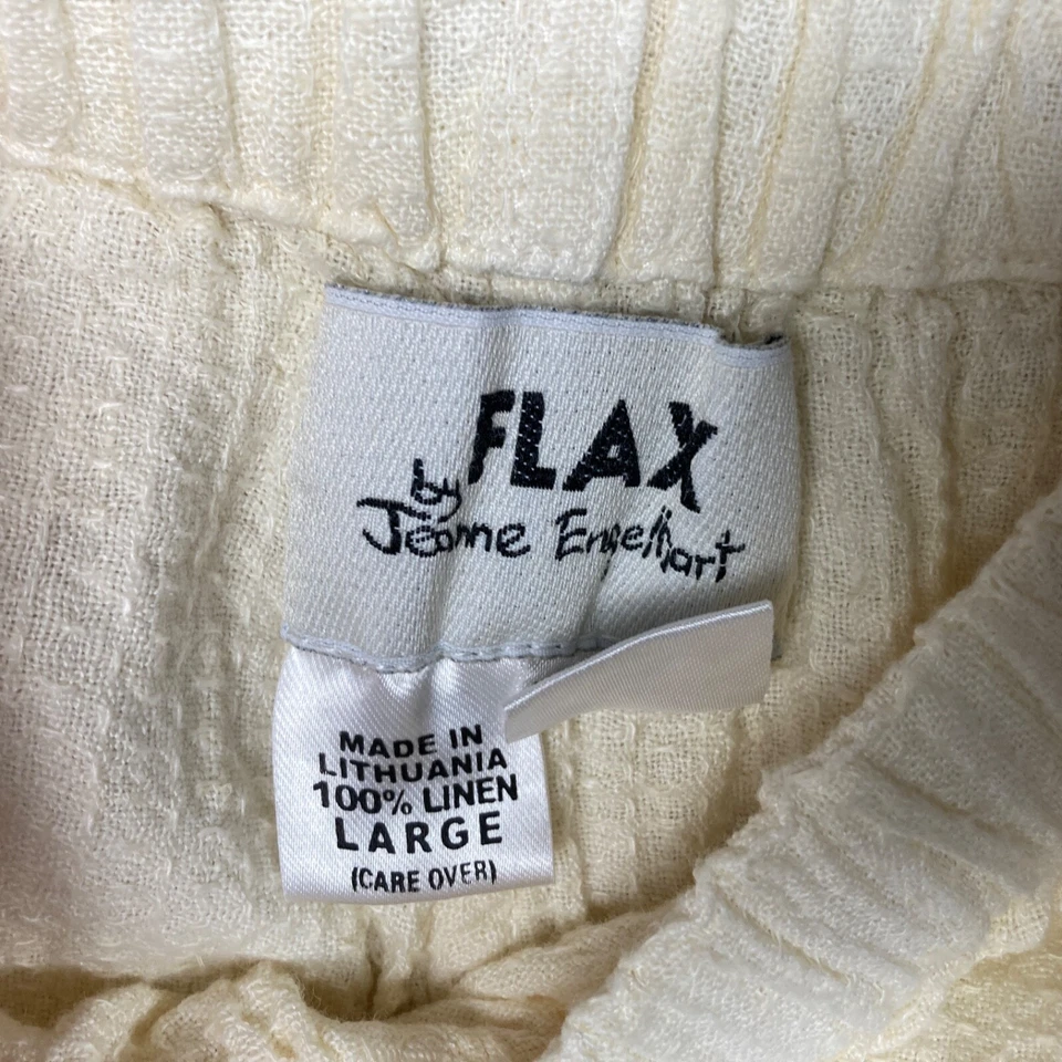 FLAX Pants Womens L Cream Linen Wide Leg Waffle Knit Elastic Waist Pull On Solid - Image 4 of 4