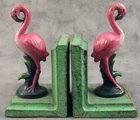 PAIR OF TROPICAL PINK FLAMINGO Cast Iron BOOKENDS Book Ends