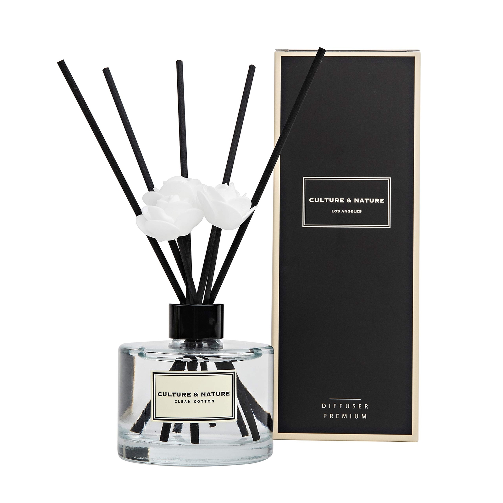 Reed Diffuser Set 6.7oz (200ml) Clean Cotton Scented Diffuser with Sticks Hom...-image