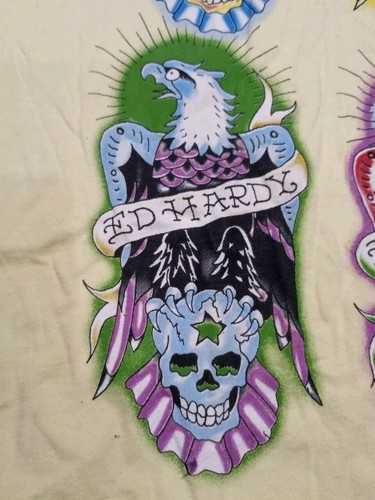 Vintage Ed Hardy By Christian Audigier Yellow Y2K T-Shirt Size Xl - Picture 6 of 12