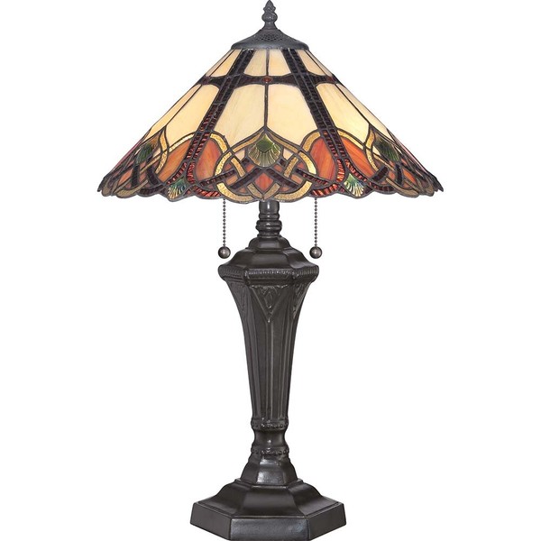 Tischleuchte Schreibtischlampe Beistelllampe Tiffany-Glas Stahl Bronze 2 Flammig-image