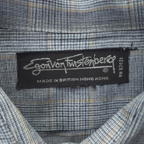 Vintage Egon Von Furstenberg Shirt Mens Medium Gray Plaid Hong Kong Long Sleeve - Picture 7 of 9