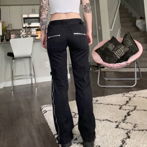 Mujeres Pantalones Carga Punk Gótico Pantalones Mono Pantalones Sueltos Cremallera Pierna Ancha - Imagen 4 de 19