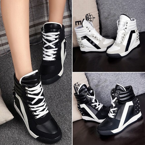 Moda Para mujeres Con Cordones Plataforma Taco Cuña Oculta Zapatillas  ENREDADERA Zapatos Para Caminar | eBay