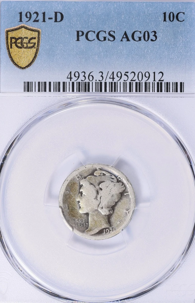 「1921年-D 」マーキュリーダイム 銀貨 【フルステップ・バンズ】！【美品】 1921 D Mercury Dime for sale | eBay