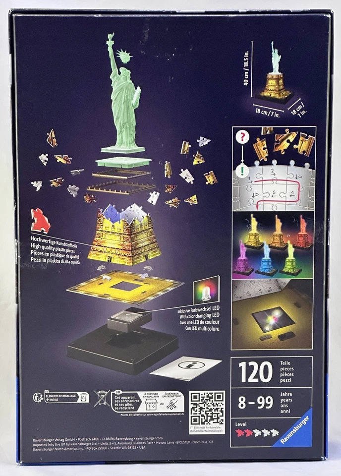 Statue Of Liberty Island Puzzle 3D Ravensburger Multicolor LED Luz LED 2020 - Imagen 4 de 4