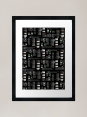 Digitalkameras und Objektive Muster gerahmtes Wandbild Poster Leinwanddruck Bild