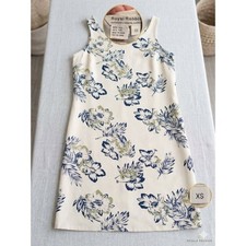 Vintage Royal Robbins 100% Silk Floral Shift Tank Dress Cream Blue XS